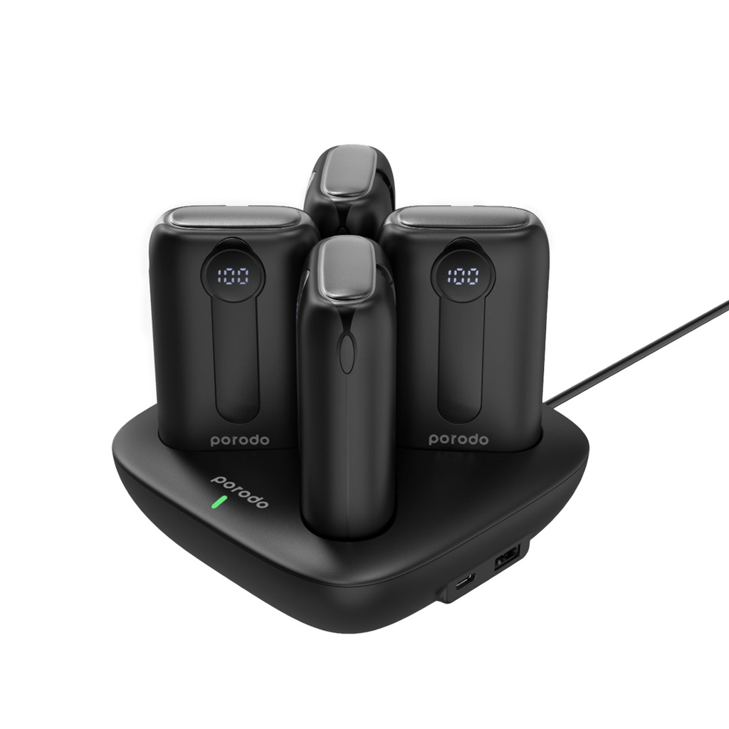 Porodo 10000mAh | 4 Power Bank Station Lightning &amp; Type-C Integrated Cable